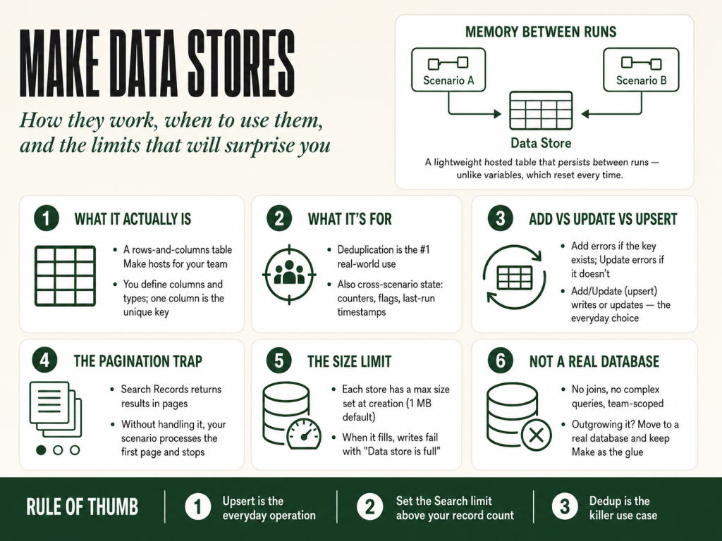 Make data stores — infographic on how data stores work, when to use them, and the limits that surprise people